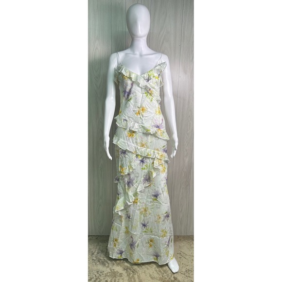 PrettyLittleThing Dresses & Skirts - PRETTYLITTLETHING White Floral Ruffle Tiered Maxi Dress Spaghetti Strap